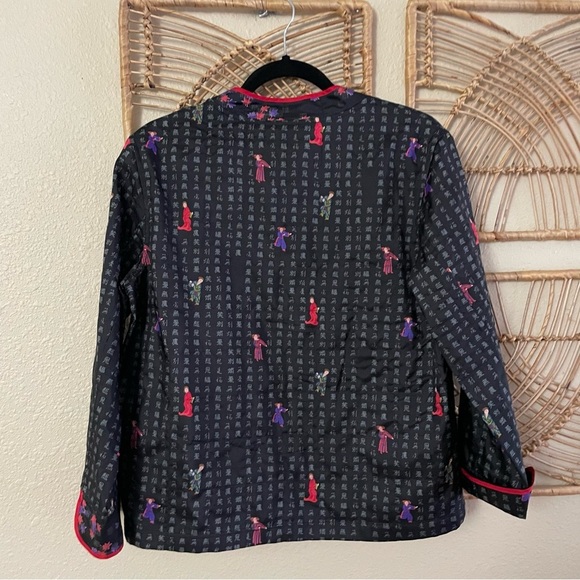 CHICOS Design 100% Silk Asian Geisha Lined Mandarin Artsy Jacket Sz S 1 B36 - Picture 2 of 12